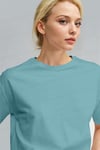 Kadın Turkuaz Nefes Alan Bisiklet Yaka Regular Fit Normal Kesim Baskisiz Basic T-Shirt