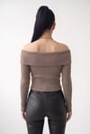 Kadın Vizon Madonna Yarı Crop Fitilli Bluz Kazak
