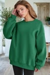 Kadın Yeşil Basic 0 Sıfır Yaka Baskısız Düz Oversize Salaş Bol Kesim Polar Sweatshirt