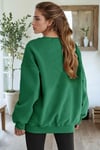 Kadın Yeşil Basic 0 Sıfır Yaka Baskısız Düz Oversize Salaş Bol Kesim Polar Sweatshirt