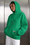 Kadın Yeşil Düz Kapüşonlu Oversize 3 iplik Şardonlu Salaş Bol Kesim Hoodie Sweatshirt