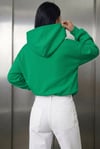 Kadın Yeşil Düz Kapüşonlu Oversize 3 iplik Şardonlu Salaş Bol Kesim Hoodie Sweatshirt