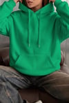 Kadın Yeşil Düz Kapüşonlu Oversize 3 iplik Şardonlu Salaş Bol Kesim Hoodie Sweatshirt