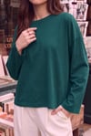 Kadın Yeşil T-shirt Geniş Kol Bisiklet Yaka Uzun Kollu Tişört