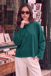 Kadın Yeşil T-shirt Geniş Kol Bisiklet Yaka Uzun Kollu Tişört