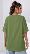 Kadın Zeytin Yeşili Basic Düz Baskısız Oversize Salas T-shirt