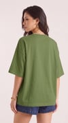 Kadın Zeytin Yeşili Basic Düz Baskısız Oversize Salas T-shirt
