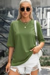 Kadın Zeytin Yeşili Basic Düz Baskısız Oversize Salas T-shirt
