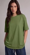 Kadın Zeytin Yeşili Basic Düz Baskısız Oversize Salas T-shirt