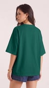 Kadın Zümrüt Yeşili Basic Düz Baskısız Oversize Salas T-shirt