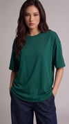 Kadın Zümrüt Yeşili Basic Düz Baskısız Oversize Salas T-shirt