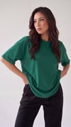 Kadın Zümrüt Yeşili Basic Düz Baskısız Oversize Salas T-shirt