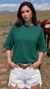 Kadın Zümrüt Yeşili Basic Düz Baskısız Oversize Salas T-shirt
