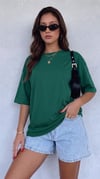 Kadın Zümrüt Yeşili Basic Düz Baskısız Oversize Salas T-shirt
