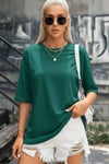 Kadın Zümrüt Yeşili Basic Düz Baskısız Oversize Salas T-shirt