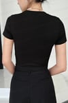 Kaplan Nakışlı Kısa Kol Kadın Siyah Bisiklet Yaka Likralı Body Crop Bluz