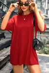 Kırmızı Basic Düz Baskısız Oversize Salas Boyfriend Kadın T-Shirt