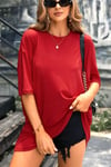 Kırmızı Basic Düz Baskısız Oversize Salas Boyfriend Kadın T-Shirt