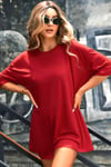 Kırmızı Basic Düz Baskısız Oversize Salas Boyfriend Kadın T-Shirt