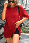 Kırmızı Basic Düz Baskısız Oversize Salas Boyfriend Kadın T-Shirt