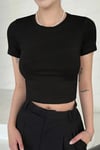 Mix 2'li Kısa Kol ve Kolsuz Sıfır Kol Kadın Siyah Bisiklet Yaka Likralı Body Crop Bluz