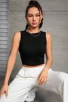 Mix 2'li Kısa Kol ve Kolsuz Sıfır Kol Kadın Siyah Bisiklet Yaka Likralı Body Crop Bluz