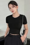 Mix 2'li Kısa Kol ve Kolsuz Sıfır Kol Kadın Siyah Bisiklet Yaka Likralı Body Crop Bluz