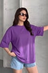Mor Basic Düz Baskısız Oversize Salas Boyfriend Kadın T-Shirt