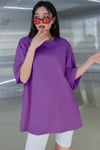 Mor Basic Düz Baskısız Oversize Salas Boyfriend Kadın T-Shirt