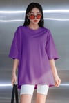Mor Basic Düz Baskısız Oversize Salas Boyfriend Kadın T-Shirt
