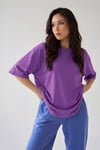 Mor Basic Düz Baskısız Oversize Salas Boyfriend Kadın T-Shirt