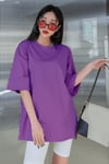 Mor Basic Düz Baskısız Oversize Salas Boyfriend Kadın T-Shirt