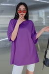 Mor Basic Düz Baskısız Oversize Salas Boyfriend Kadın T-Shirt