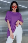 Mor Basic Düz Baskısız Oversize Salas Boyfriend Kadın T-Shirt
