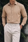Nairobi Camel Renkli Soft Keten Görünümlü Yarım Oversize Rahat Kalıp Gömlek