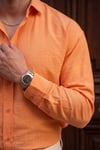 Nairobi Oranj Renkli Soft Keten Görünümlü Yarım Oversize Rahat Kalıp Gömlek