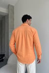Nairobi Oranj Renkli Soft Keten Görünümlü Yarım Oversize Rahat Kalıp Gömlek