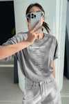 Optimistic Gri Oversize Salas Boyfriend Kadın T-Shirt