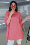 Pembe Basic Düz Baskısız Oversize Salas Boyfriend Kadın T-Shirt