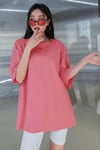 Pembe Basic Düz Baskısız Oversize Salas Boyfriend Kadın T-Shirt