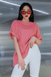 Pembe Basic Düz Baskısız Oversize Salas Boyfriend Kadın T-Shirt