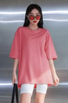 Pembe Basic Düz Baskısız Oversize Salas Boyfriend Kadın T-Shirt