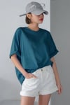 Petrol Mavisi Basic Düz Baskısız Oversize Salas Boyfriend Kadın T-Shirt