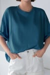 Petrol Mavisi Basic Düz Baskısız Oversize Salas Boyfriend Kadın T-Shirt