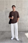 Premium Kalite Kahverengi Renkli Kalın İki İplik Compact Penye Kumaş Tam Oversize T-Shirt