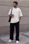 Premium Kalite Kırık Beyaz Renkli Kalın İki İplik Compact Penye Kumaş Tam Oversize T-Shirt