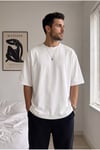 Premium Kalite Kırık Beyaz Renkli Kalın İki İplik Compact Penye Kumaş Tam Oversize T-Shirt