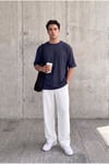 Premium Kalite Lacivert Renkli Kalın İki İplik Compact Penye Kumaş Tam Oversize T-Shirt