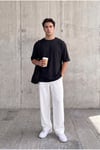 Premium Kalite Siyah Renkli Kalın İki İplik Compact Penye Kumaş Tam Oversize T-Shirt