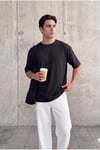 Premium Kalite Siyah Renkli Kalın İki İplik Compact Penye Kumaş Tam Oversize T-Shirt